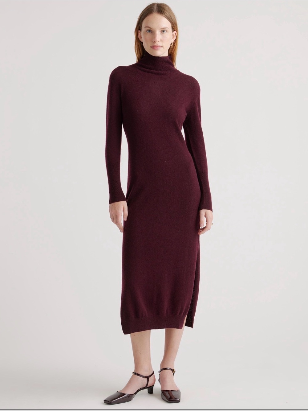 Quince 100% Cashmere Turtleneck Midi Sweater Dress Burgundy Small NWT